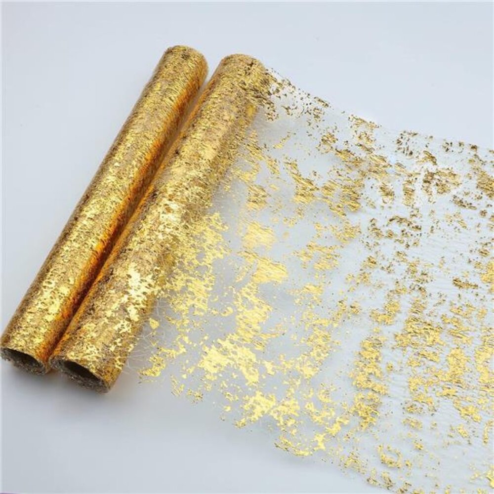 2 Pieces Gold Table Runner, Sequin Glitter Foil Metallic Thin Mesh Runner Roll
